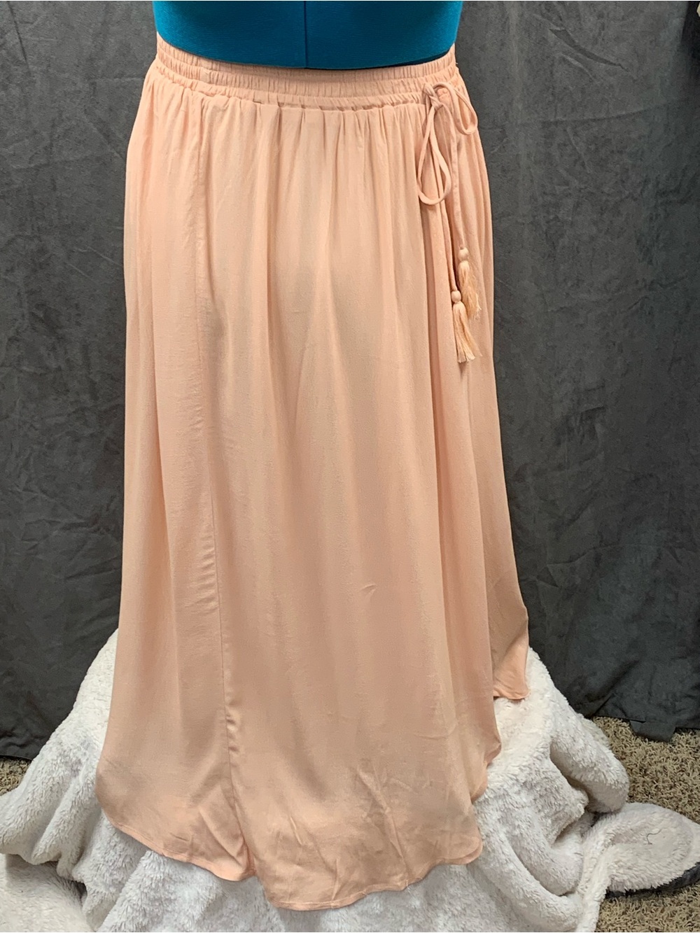 Women's Blush Peach Maxi Skirt with Tassel Drawstring Waist